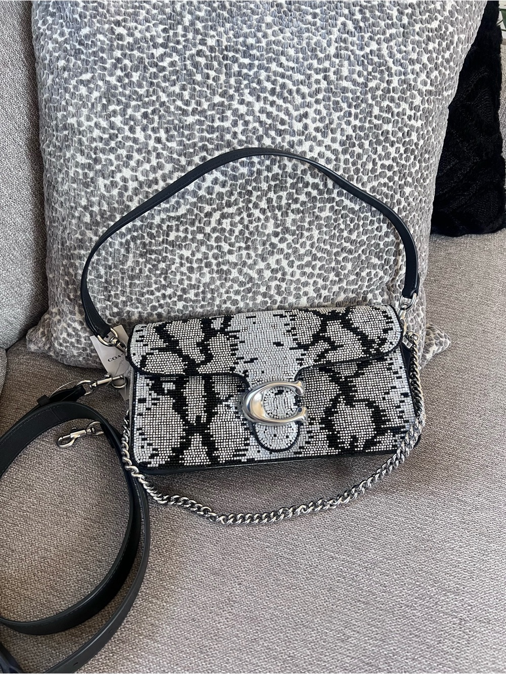 Coach Beaded Crystal Snakeskin-Print Soft Tabby Shoulder Bag 26 - Picture 9 of 9